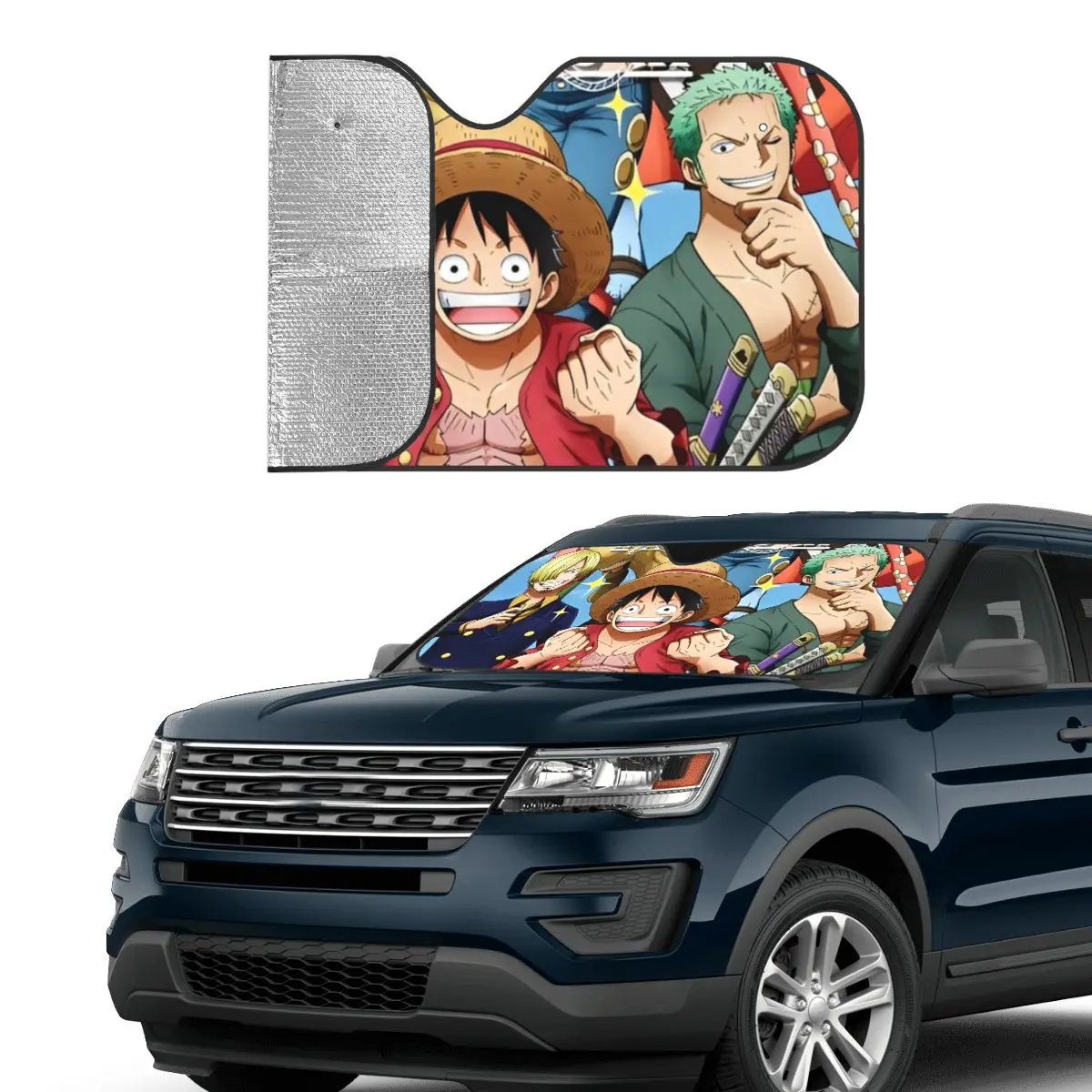 One Piece Luffy Windshield Sunshade Anime Polyester Car Front Window Visor 76x140cm Car Window Windscreen Cover UV Protector