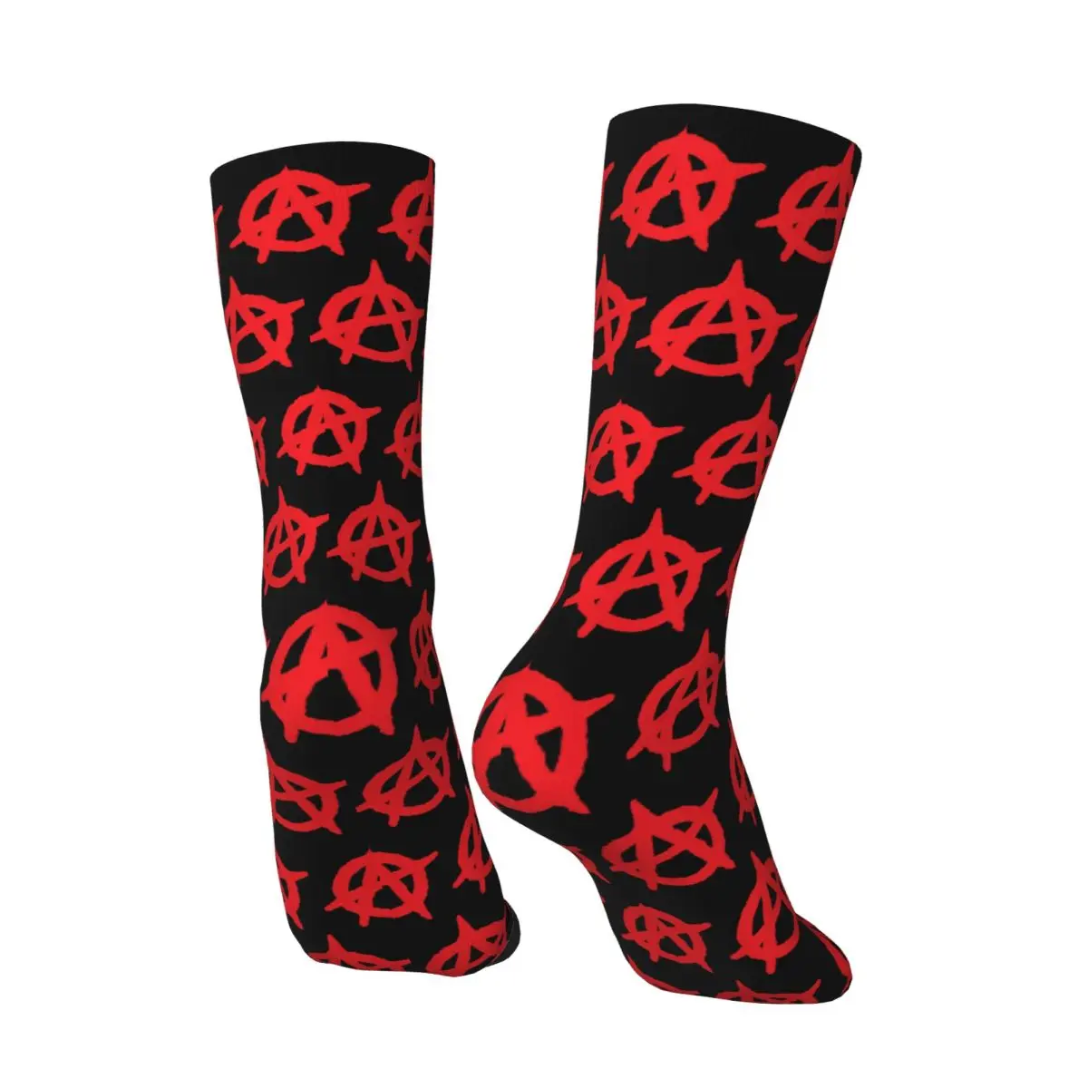 All Seasons Red Anarchy Logo Large Socks Harajuku Crew Socks Sweat Absorbing Stockings for Men Women Valentine's Day Gifts