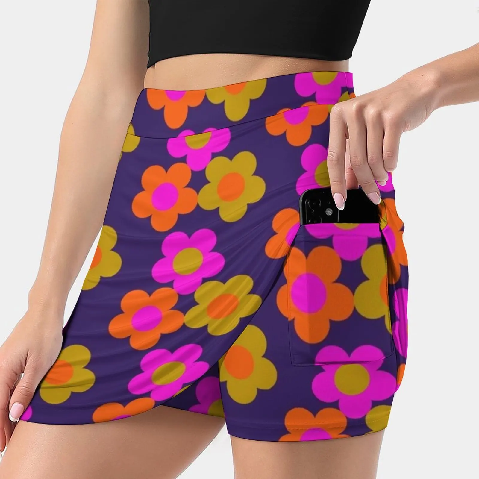 Flower Power Mod Daisy Women's skirt Mini Skirts A Line Skirt With Hide Pocket Flower Power Vintage Daisy Psychedelic Hippie