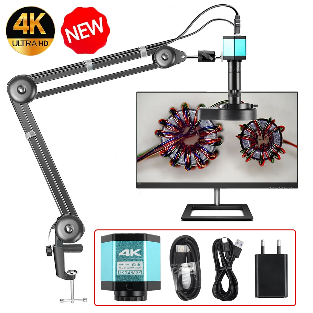 NEW 4K Full HD Industrial Video Microscope Static Dynamic Image Digital Camera PCB Welding Phone Repair Enhanced Stand Microscop