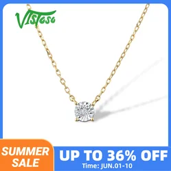 VISTOSO Genuine 9K 375 Yellow And White Gold Necklace For Women Sparkling Diamond Delicate Chic Wedding Anniversary Fine Jewelry