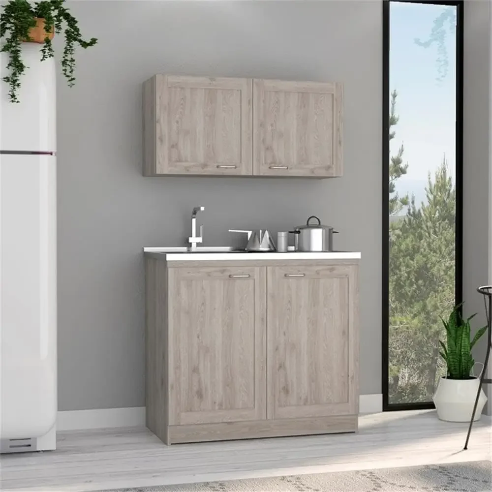2-Piece Kitchen Cabinet Set with Sink Countertop & Wall Cabinet—Light Grey, 41