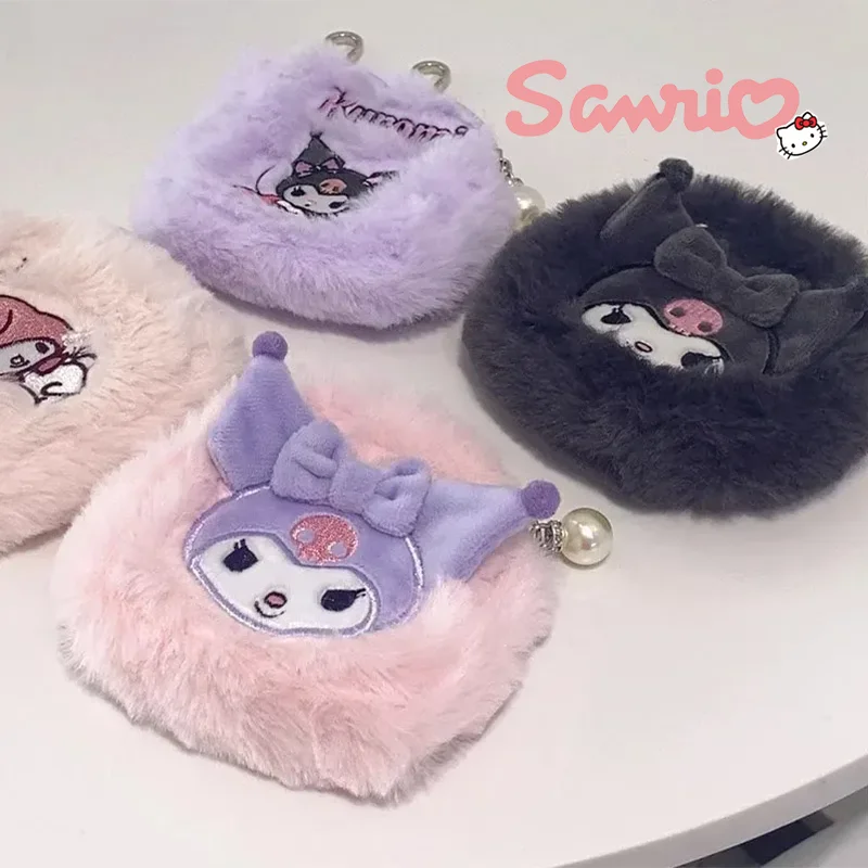 Sanrio Cartoon Kuromi Keychain Pendant Cute Plush Coin Purse Headphone Mini Storage Kawii Kitty Kids Toy Girls Bag Accessories