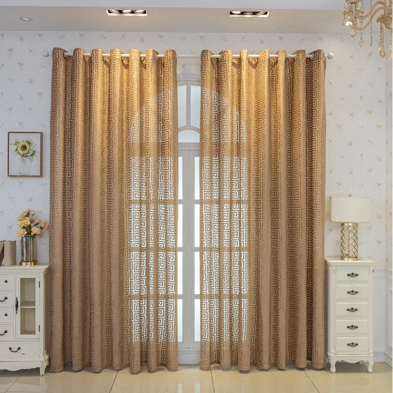 New Chinese Style Coffee Color Jacquard Hollow Back Pattern Window Screen Curtains for Living Dining Room Bedroom Custom