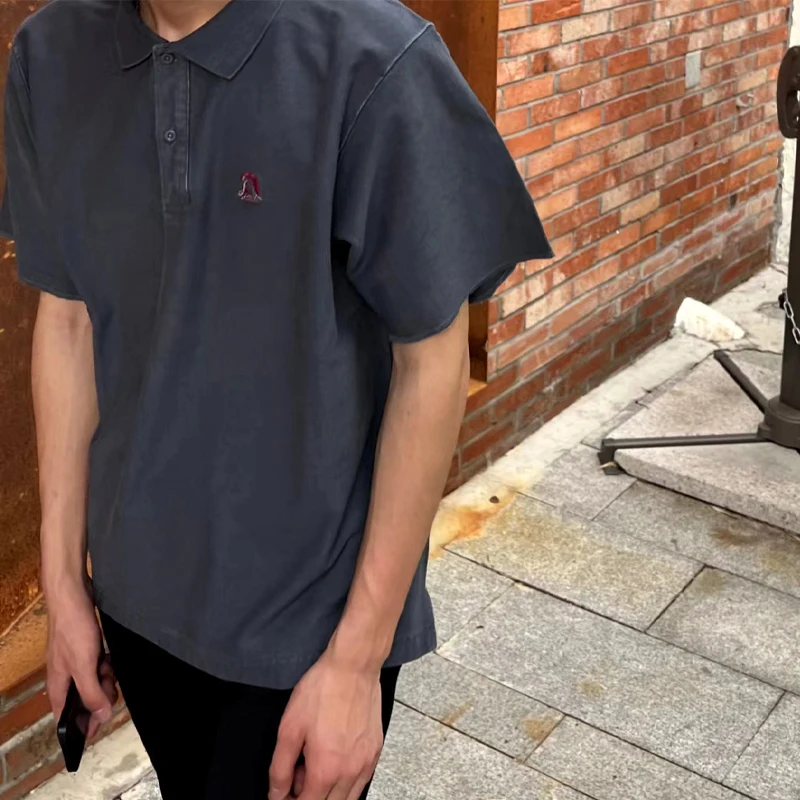 

High-End Fabric Wax-Dye Patchwork irt ort-Sve T-irt Youth Trend Summer Waable Loose Fit M Faion