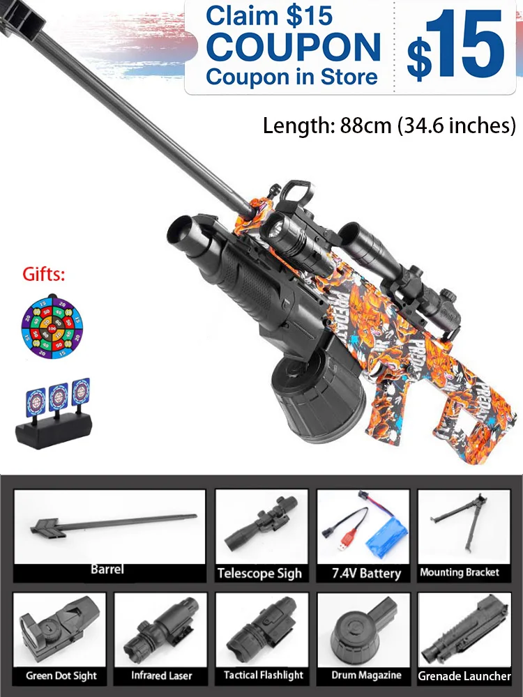 

Upgraded Barrett Sniper Gel Ball Blaster - 7.4V Electric Full/Semi Auto 600RPM| Durable PVC Toy Gun for Outdoor Team Battles