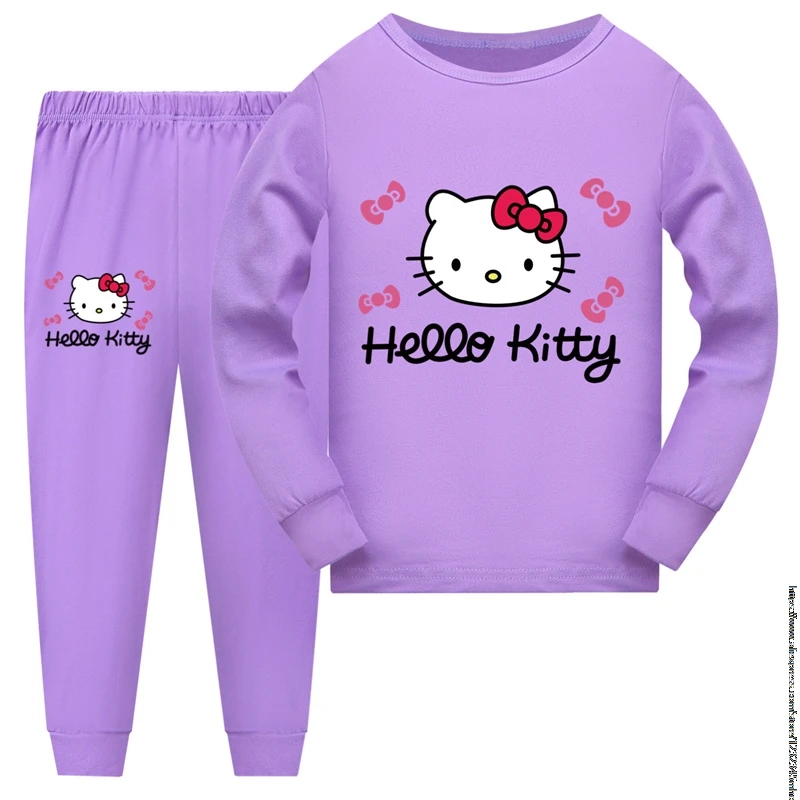 Hot Hello Kitty Sets Kids Pyjamas Boys Long Sleeve Sleepwear Toddler Girls Pajamas Home Wear Clothes Sportswear Suits