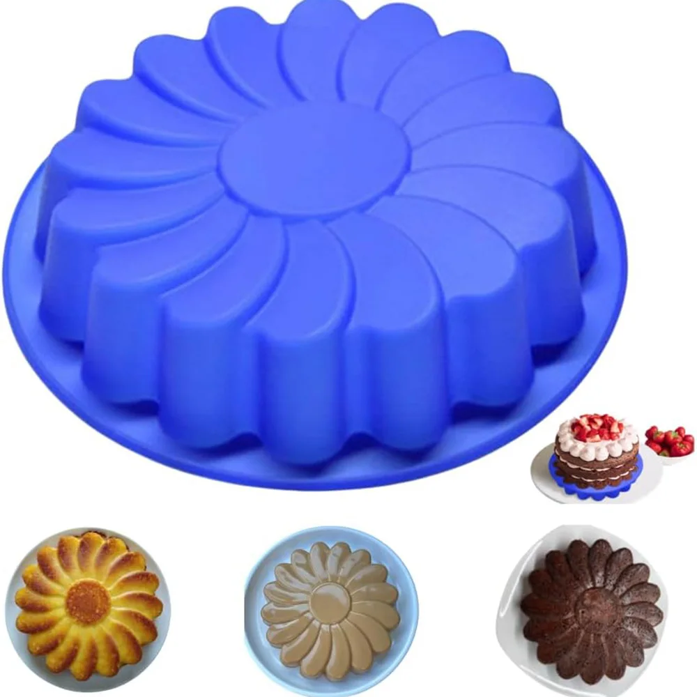 Silicone Large Flower Cake Mould for Chocolate Jello Candy Silicone Baking Molds for Cakes,9 inch Non-Stick Fluted Tube Cake Pan