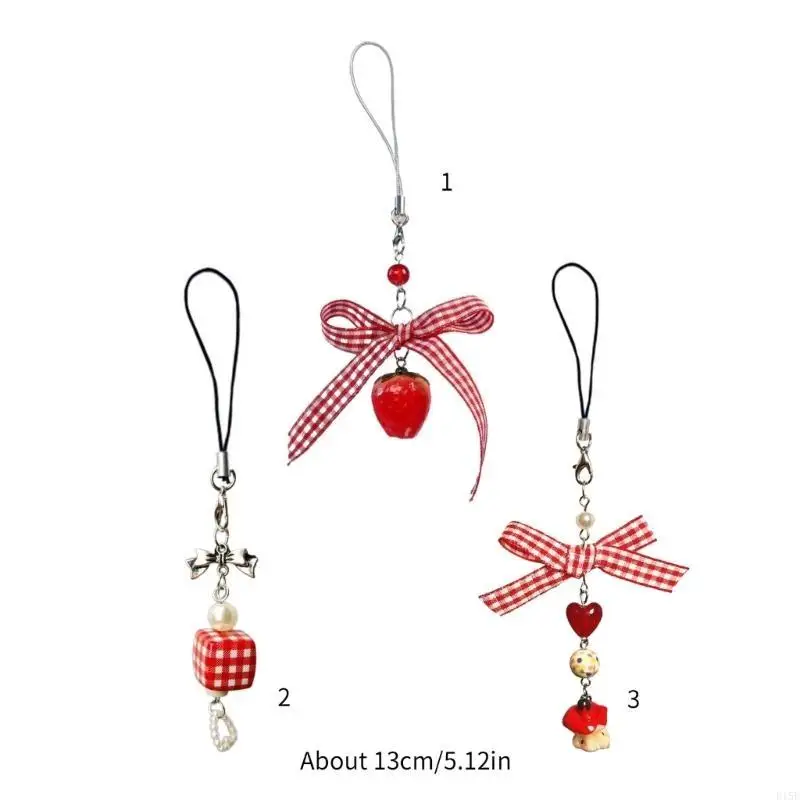 E15E Strawberry Cube Bowknot Pendant Pendant Phone Apped Hanging Corre