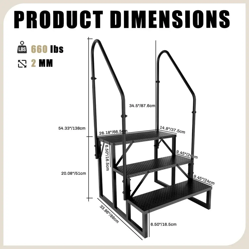 Escalera, Taburete con Asa, Escalera Resistente para Piscina Elevada de 660 Libras, Escalones para Camper, Escalones Exteriores, Escaleras para RV para Acceder a Alturas