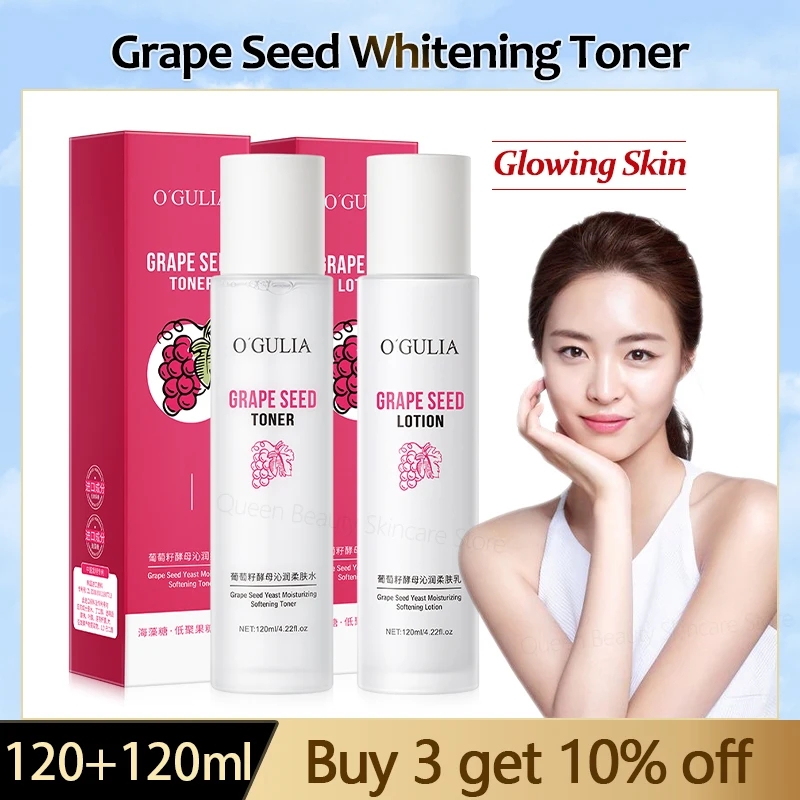 

120ml Grape Seed Toner Whitening Skin Rose Anti-Aging Lotion Ceramide Essence Water Strengthen Barrier Hyaluronic Acid Nourish