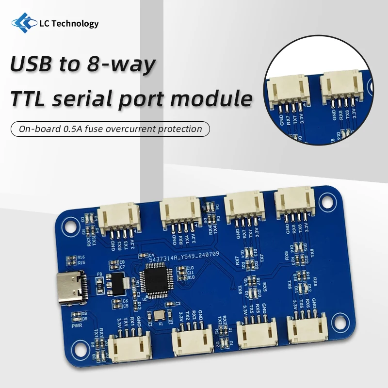 CH348Q USB إلى ثمانية وحدة المنفذ التسلسلي TTL، وحدة توسيع المنفذ التسلسلي متعددة القنوات