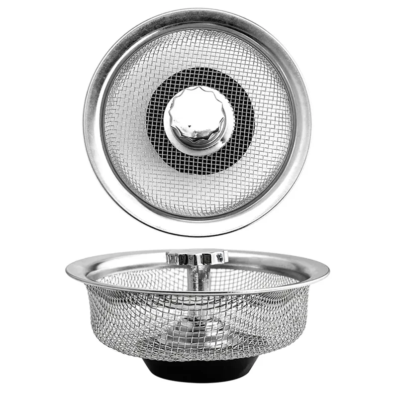 2pcs Kitchen Sink Filter Stainless Steel Sink Sewer Mesh Strainers Kitchen Bathroom Floor Drains Hair Catcher Waste Plug Filter