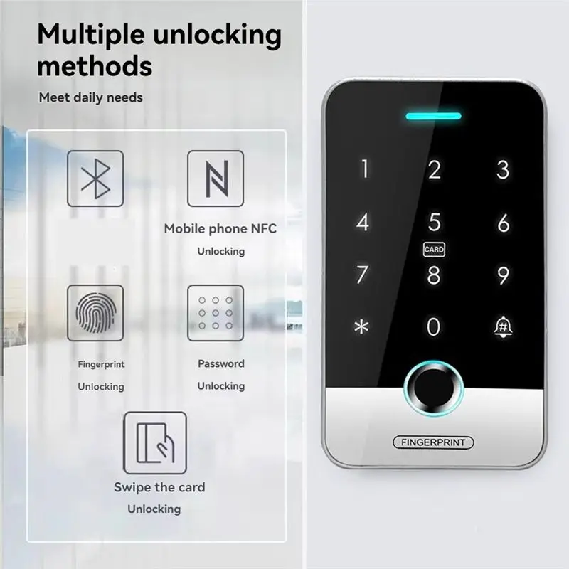 Tuya Access Control Fingerprint Keypad 125Khz RFID 13.56Mhz IC Standalone Door Opener System Unlock Card Reader-Y41A