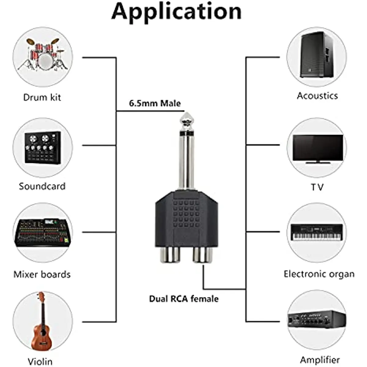 Nku 6.5 6.35mm TS Mono 1/4 Inch Male Plug to Dual RCA Female Jack Y Splitter Audio Adapter Converter for KTV Speaker Sound