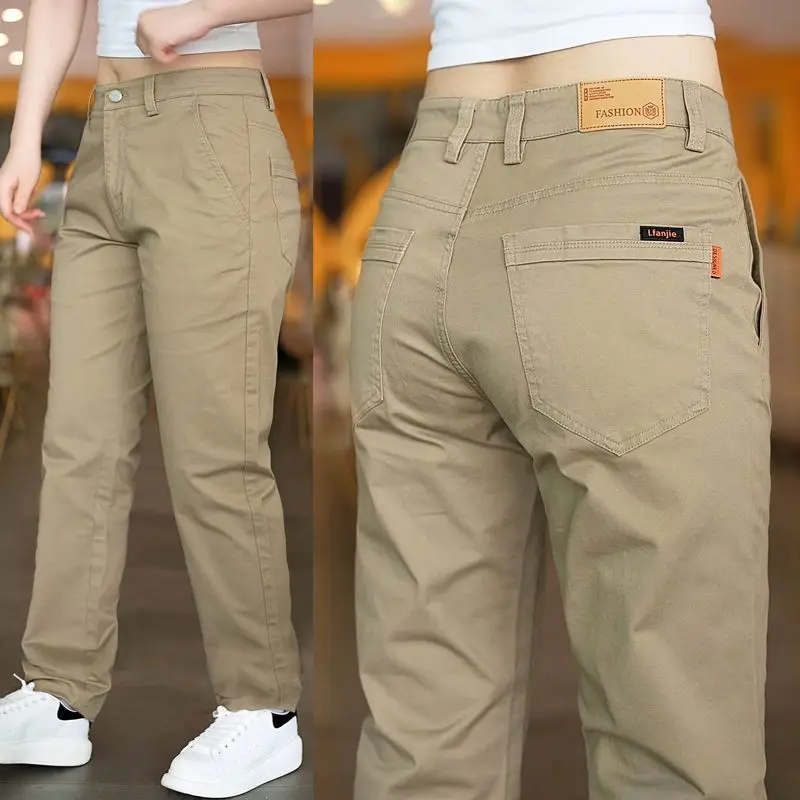 2026 Spring Autumn Cotton Men's Casual Pants Trendy Versatile Elastic Light Business Trousers Work Formal Slim Straight Pants