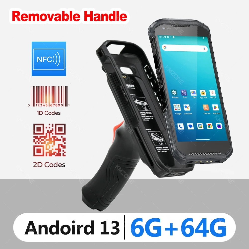 Android 13 Handheld Rungged PDA met handgreep 1D 2D QR Barcodescanner WiFi POS-terminal 4G Wifi-gegevensverzamelaar 6 GB + 64 GB