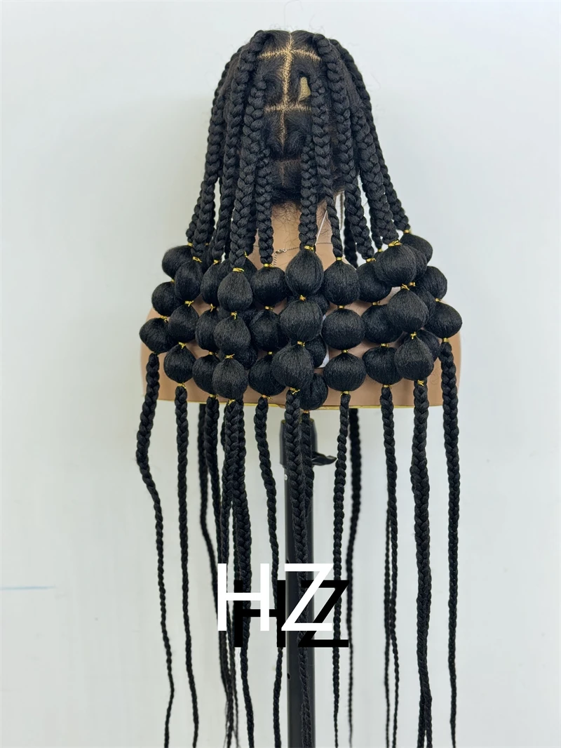 Pelucas trenzadas sintéticas de estilo largo, peluca llena de encaje HD, trenzas en caja sin nudos, pelucas para mujeres negras, pelucas de cabello trenzado africano hechas a mano