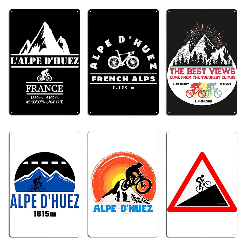 Alpe D Huez Road Sign Cycling Metal Sign Vintage Painting Décor Home Wall Pub Bicycle Tin Sign Poster