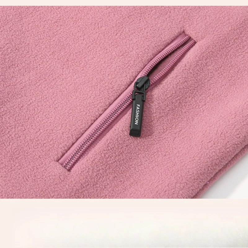 Women's Polar Fleece Zipper Cardigan Jacket Embroidered Letters Warm Double-sided Plush Sweatershirt Thick Warm Coats Sportshirt