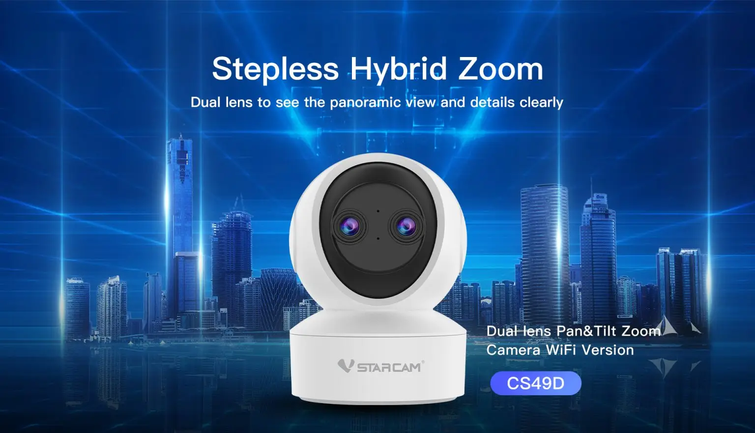 Vstarcam CS49D  3MP 1296P Dual Lens  PTZ IP Dome Camera AI Humanoid One Key Call  Home Security CCTV Cry Detection Baby Monitor
