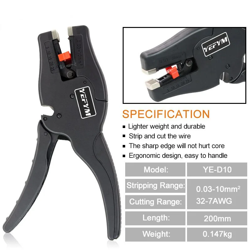 

O50 Automatic Wire Stripper and Cutter YE-D10 Pliers 2 in 1 Heavy Duty Tools 0.03-10mm2/32-7AWG Mini Electrical Repair Tools