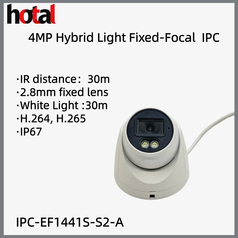 كاميرا داهوا متوافقة مع 2 ميجابكسل 4 ميجابكسل مزدوجة الضوء بؤرية ثابتة مع ميكروفون مدمج وكشف الحركة PoE IP67 كاميرا أمان خارجية