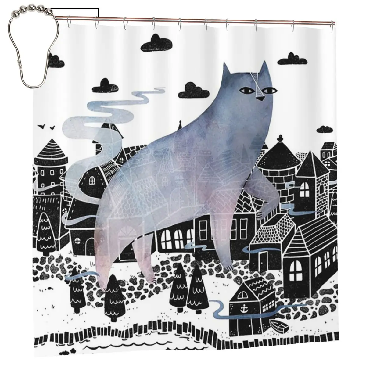 

The Fog Shower Curtain Bathroom Polyester Waterproof Bath Curtains with Hooks