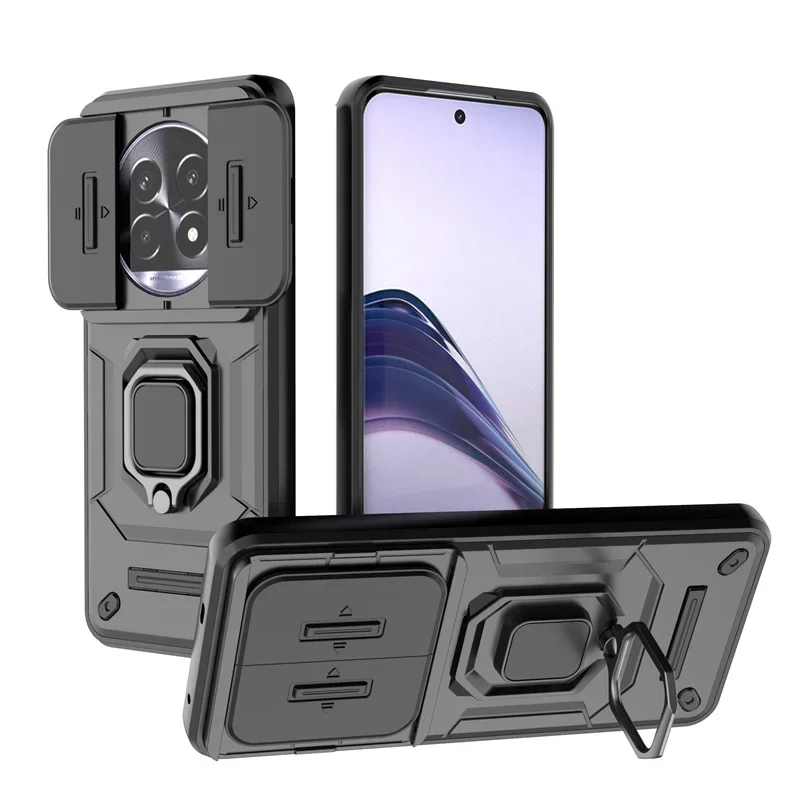 

For Realme 13 Pro 5G Case Slide Window Lens Protect Armor Magnetic Ring Protect Shockproof Stand Ring Back Cover