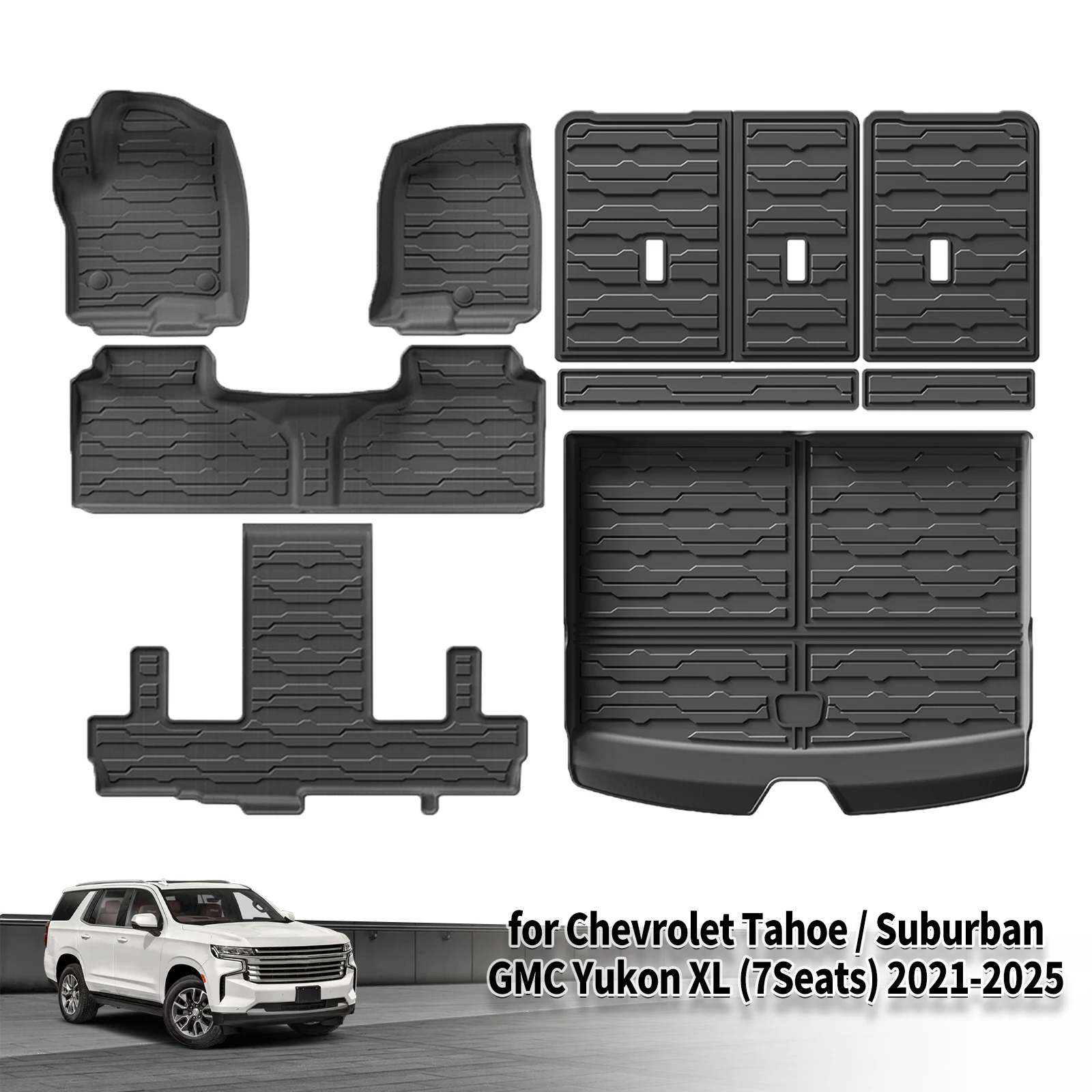 for Chevrolet Tahoe / Suburban / GMC Yukon XL 7Seats 2021-2025 TPE Car Floor Mats 3D Laser Scanning Perfect Odorless Accessories