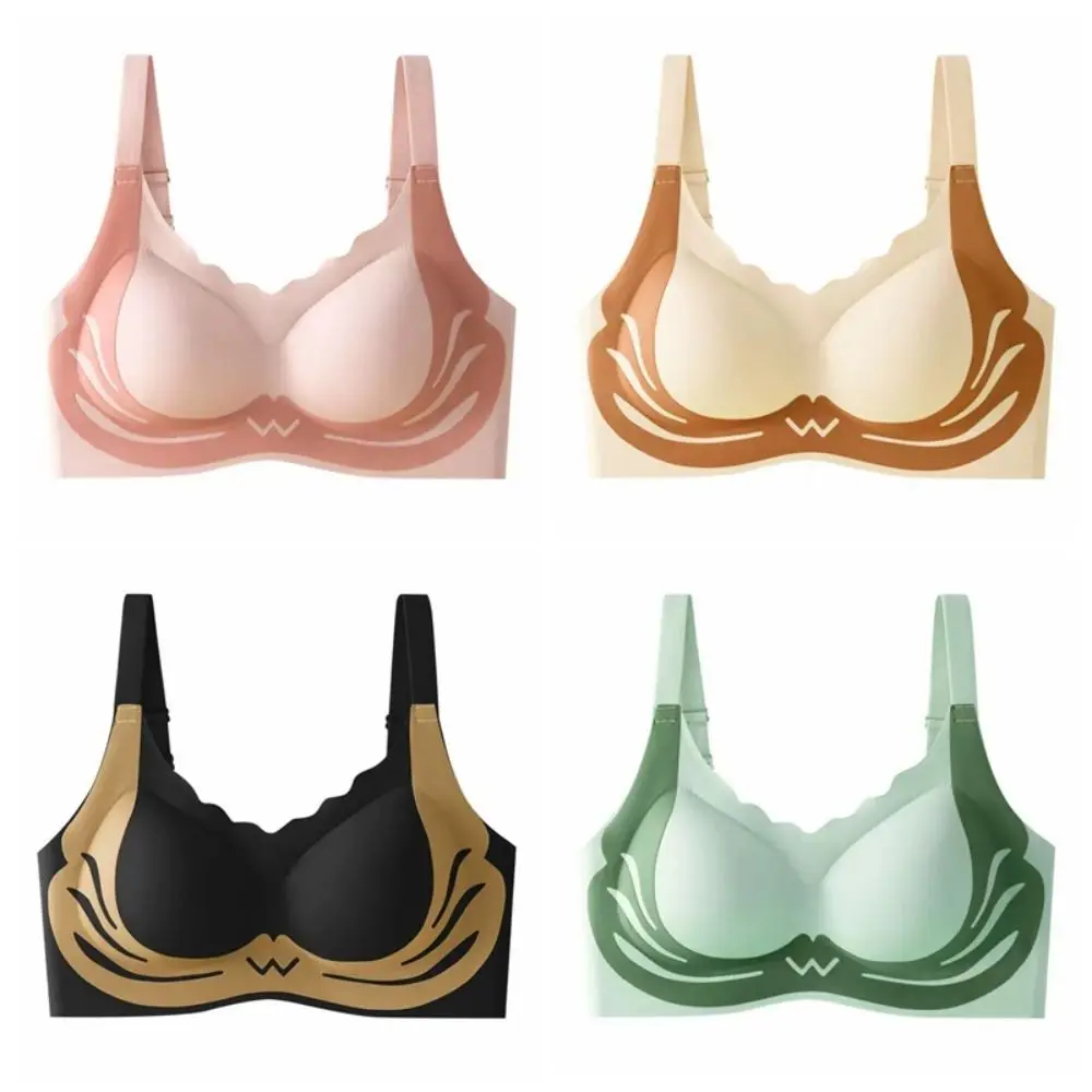 นุ่มถ้วยใหญ่ไร้สายลึก V Bra กันกระแทก Patchwork Push Up Brassiere กระชับไม่มีร่องรอยชุดชั้นในผู้หญิงวิ่ง