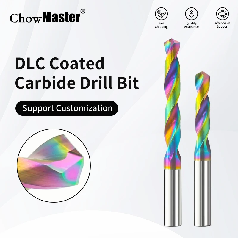 Chowmaster Carbide Drill Bits 1.0-14mm DLC Coated Extenal Cooling Solid Tungste Carbid Drills for Aluminum CNC Tools