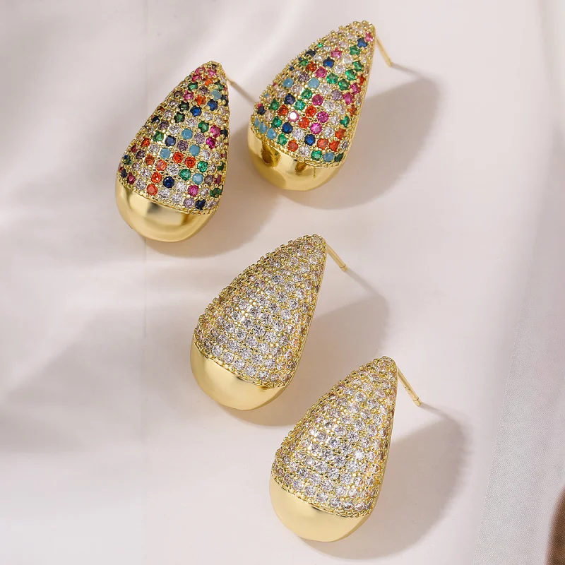 

European and American Affordable Luxury Fashion Zircon Water Drops Stud Female Niche High-Grade All-Match Earrings