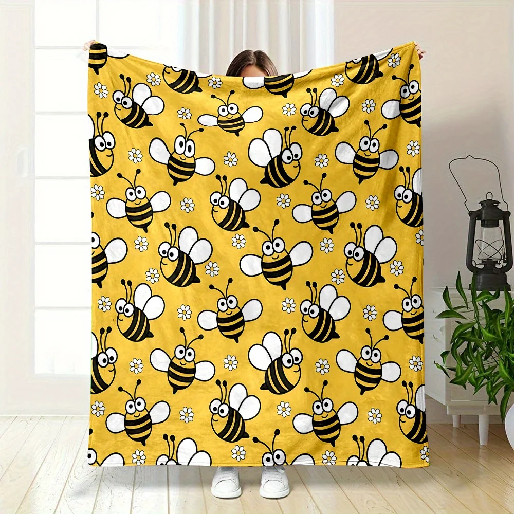 Acogedora manta de franela con temática de abeja, suave, reversible, comodidad para todas las estaciones para cama, sofá