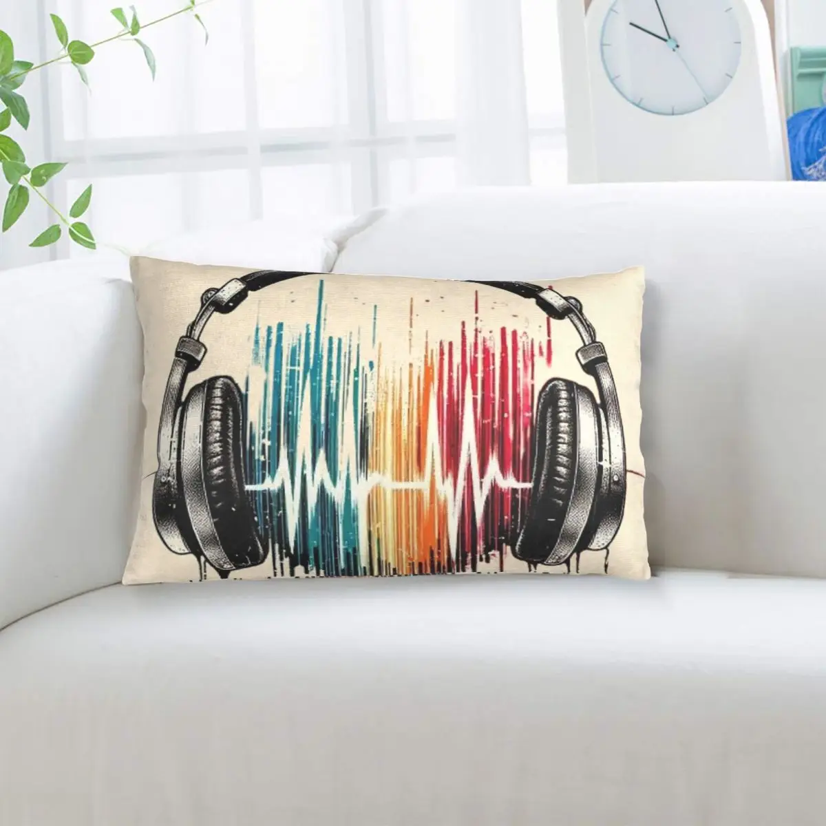 Heart Shaped Music Note With Headphones Rectangle Pillowcase Cushion Cover Decor Bedroom Bed Home Comfort Throw Pillow