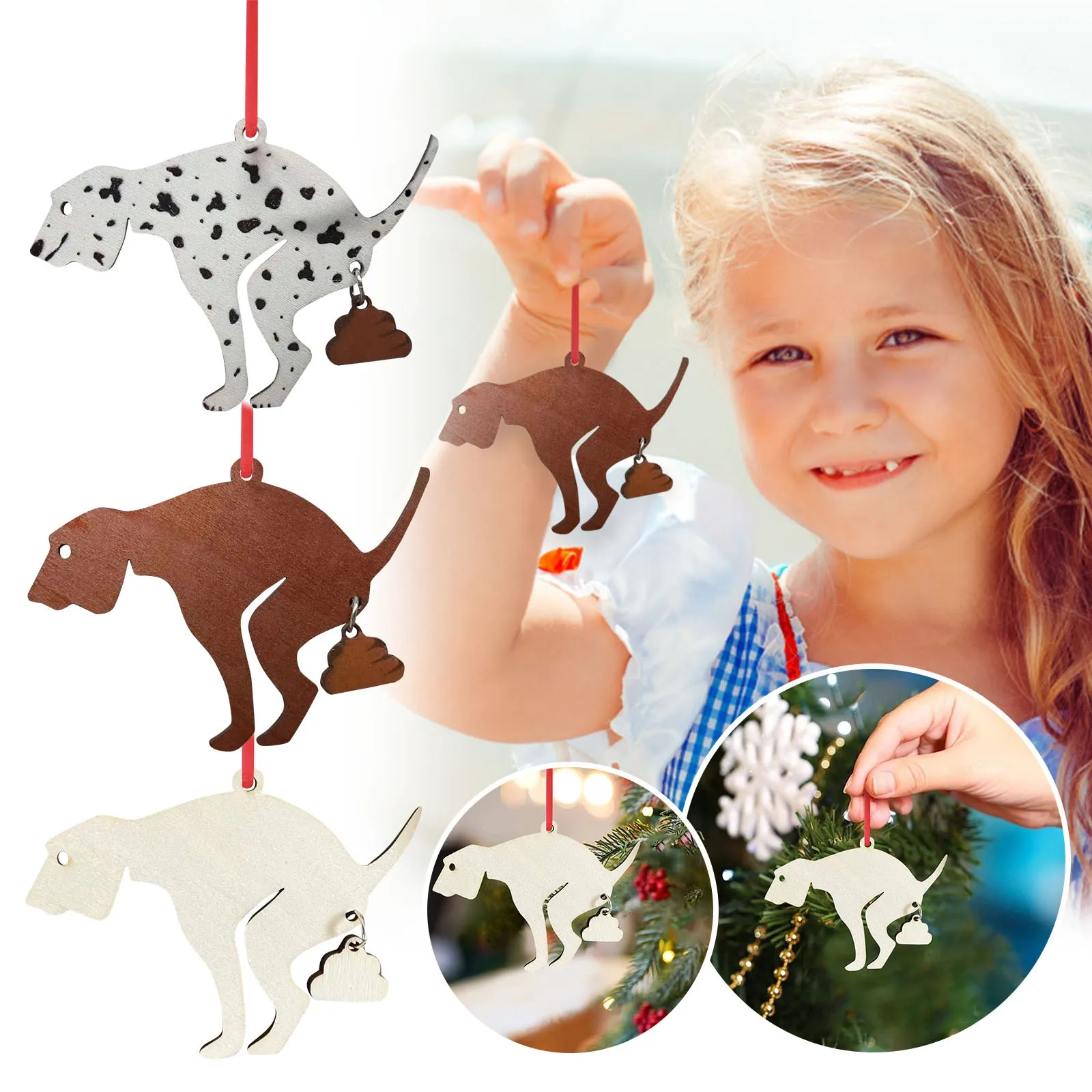 1pcs Christmas Natural Wooden Chip Wooden Snow Dog Pendant Christmas Tree Hanging Ornaments Pendant Navidad Decoration DIY Craft