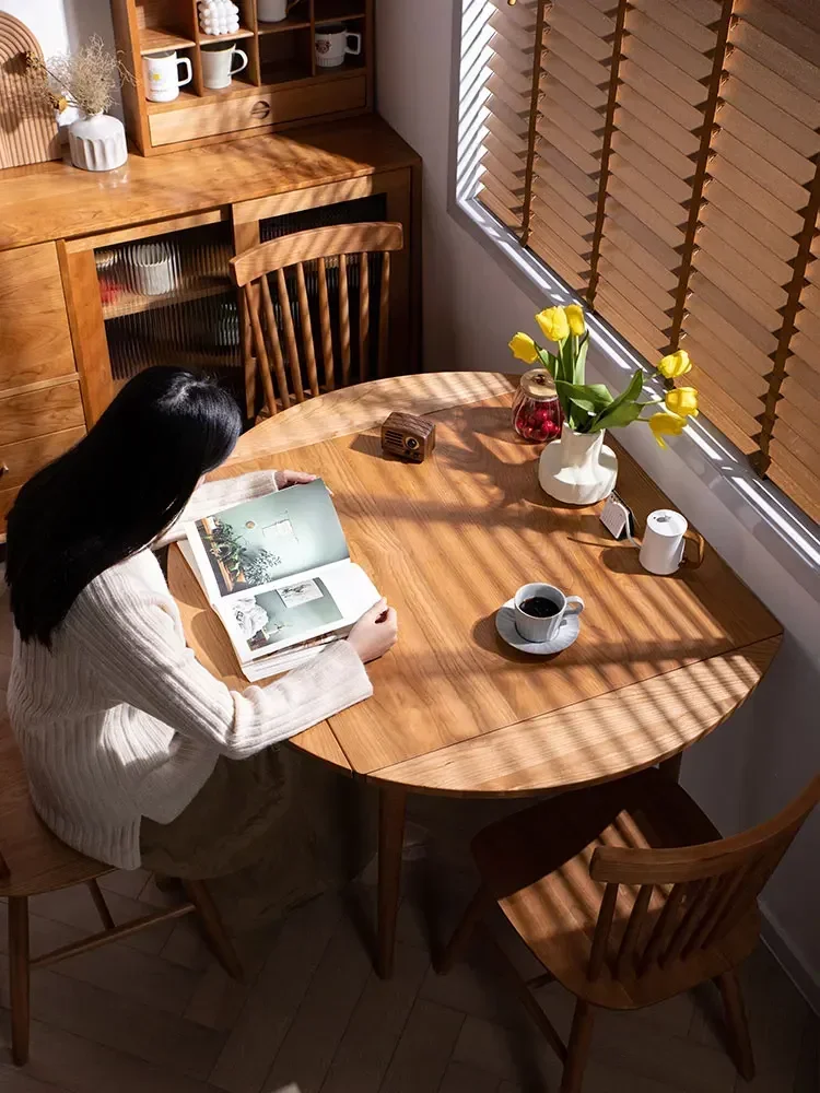 Nordic solid wood folding round table cherry wood Fiona Fang dual-purpose dining table and chair combination Japanese