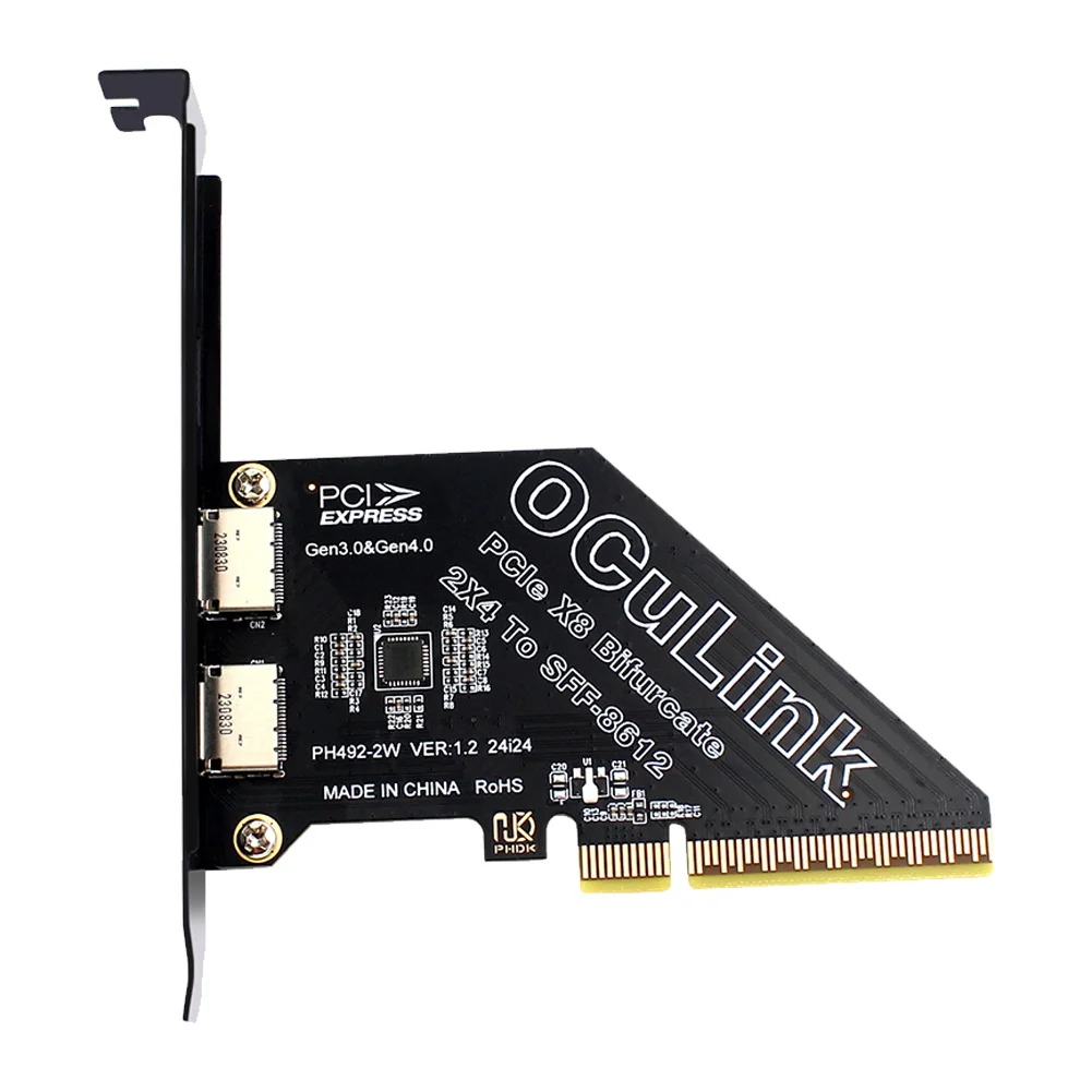 PCIeX8 To 2 Port Oculink SFF 8611 & 8612 Expansion Adapter Support PCIe 4.0 Convert Card PCIe Oculink Adapter Card for Win/Linux