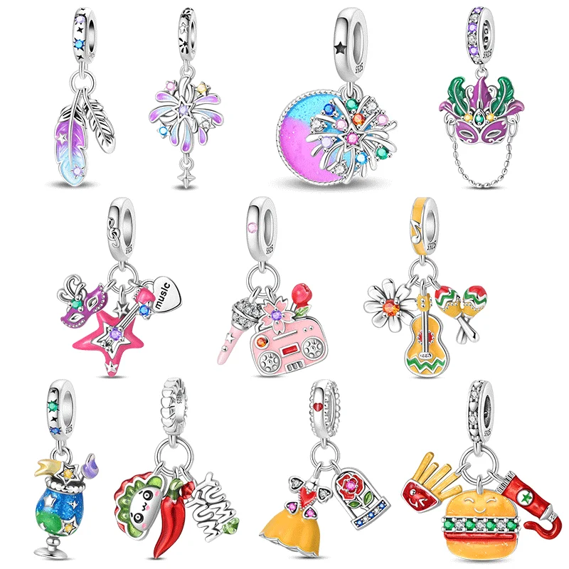 

Стерлингового Серебра 925 пробы, маскарадная вечеринка, гала-ужин, тако, бургер, кулон с перьями, подходит для оригинальных браслетов-подвесок, женские ювелирные изделия своими руками, подарок