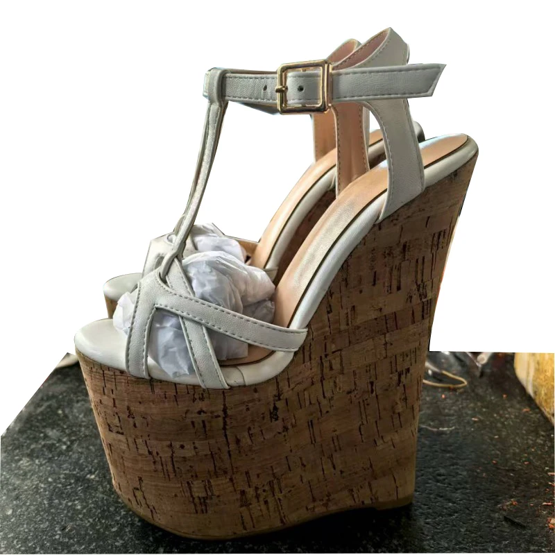 

DIZHUANG Сексуальные женские босоножки на высоком каблуке. Белые матовые босоножки из искусственной кожи. Высота каблука около 20 см. Босоножки на платформе на танкетке. Летняя обувь