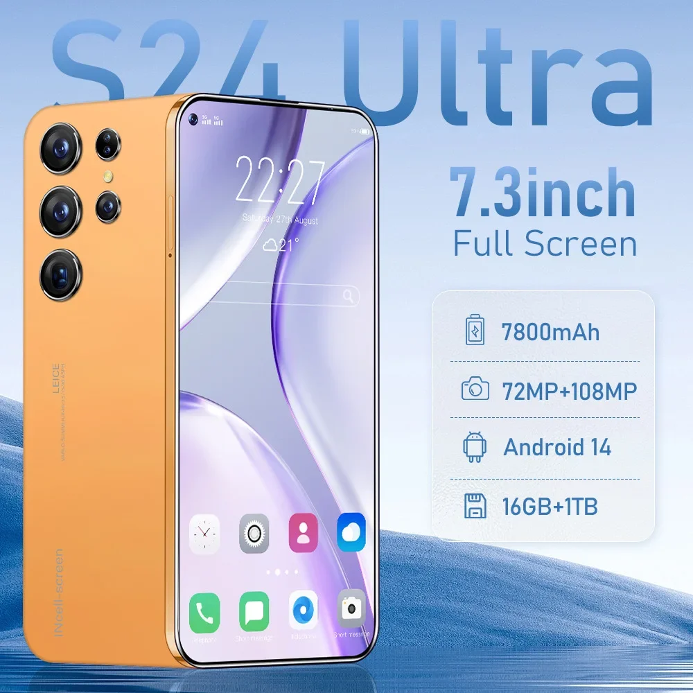 S24 Ultra Original smartphone 5G 7.3 HD Screen 22GB RAM 2TB ROM Dual SIM 7800mAh Battery Expandable Mobile Phones Global Version