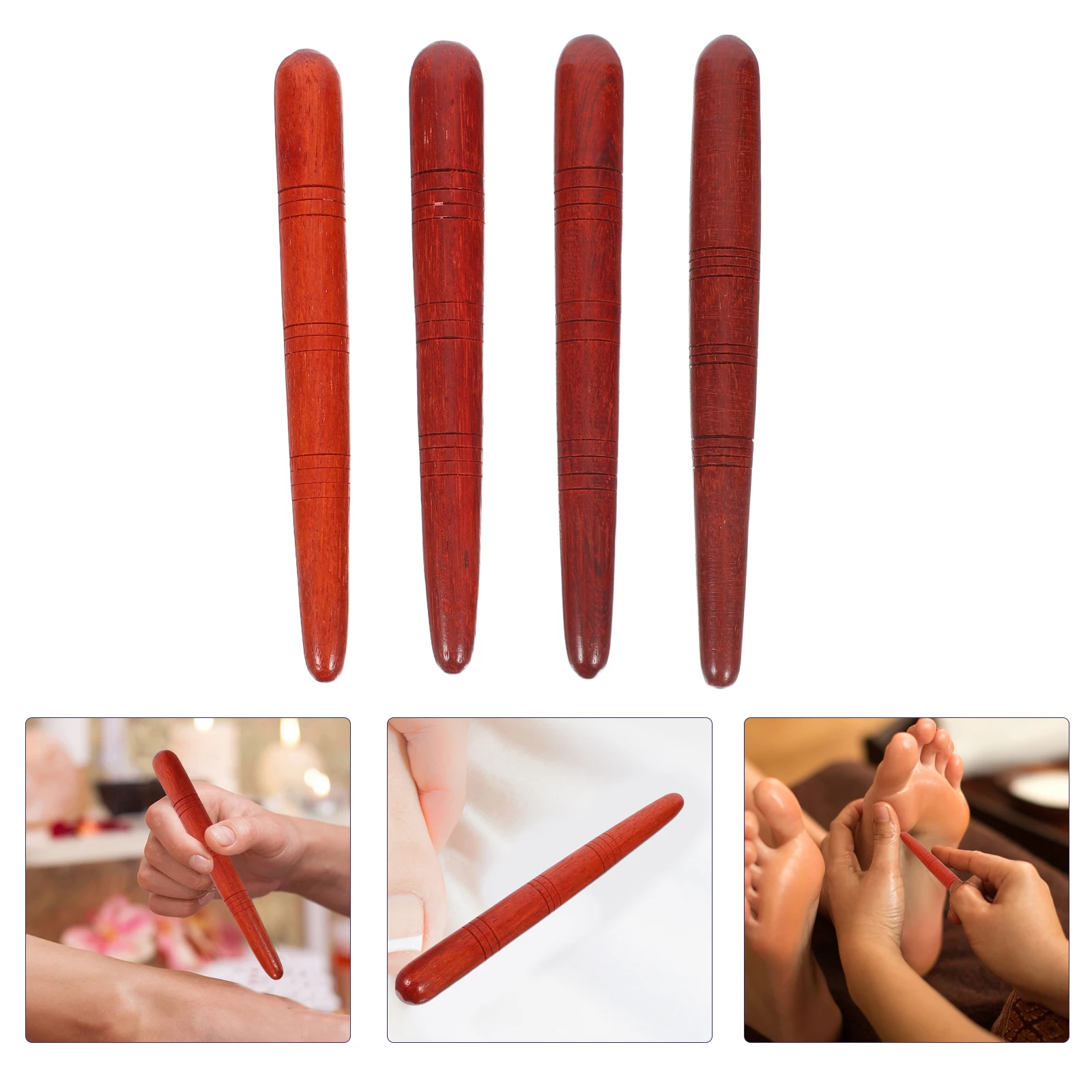 

4 Pcs Acupressure Pen Massage Tools Natural Wood Lightweight Manual Acupoint Care Pens Skin Massager Household Wooden