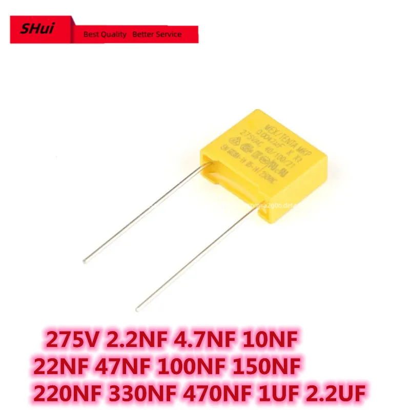 10pcs 275V AC Correction Capacitor 2.2NF 4.7NF 10NF 22NF 47NF 100NF 150NF 220NF 330NF 470NF 1UF 2.2UF Capacitance