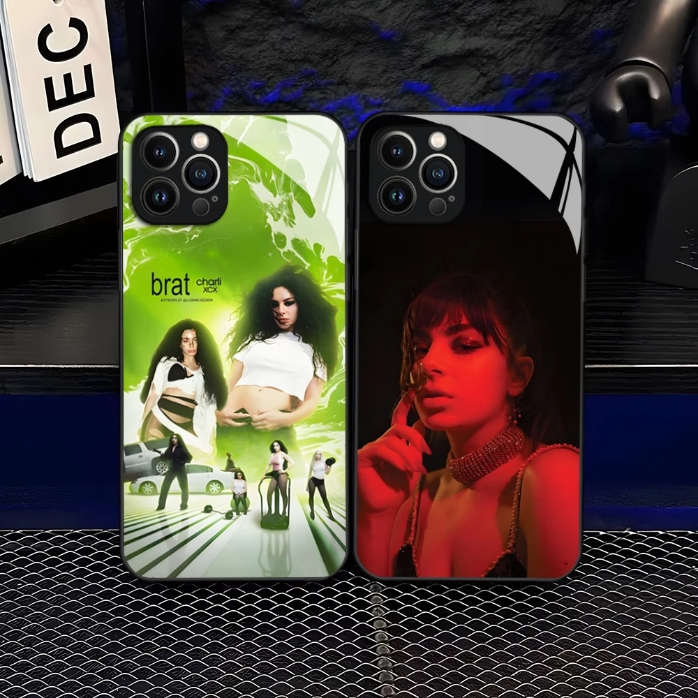 Singer C-Charli XCX BRAT Phone Case for iPhone 14 Pro Max 15 Pro 12 11 13 Mini X XR XS 8 7 6 Plus SE Tempered Glass Back Cover