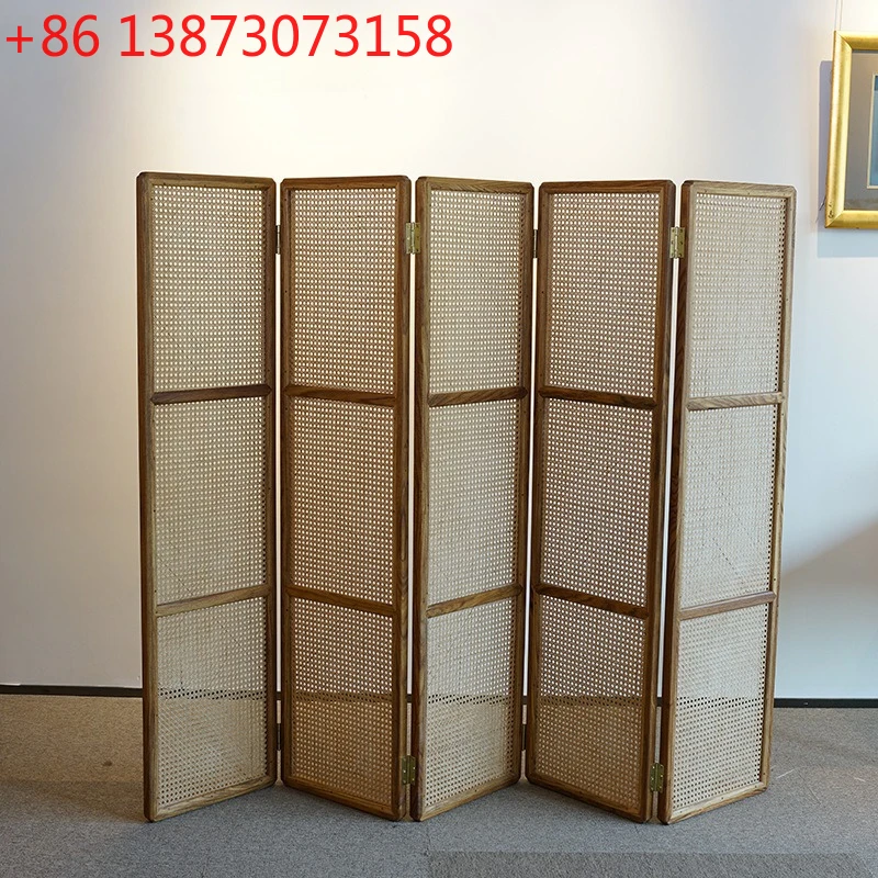 

Screen folding partition simple modern living room entrance wall mobile folding screen hotel solid wood bamboo screen