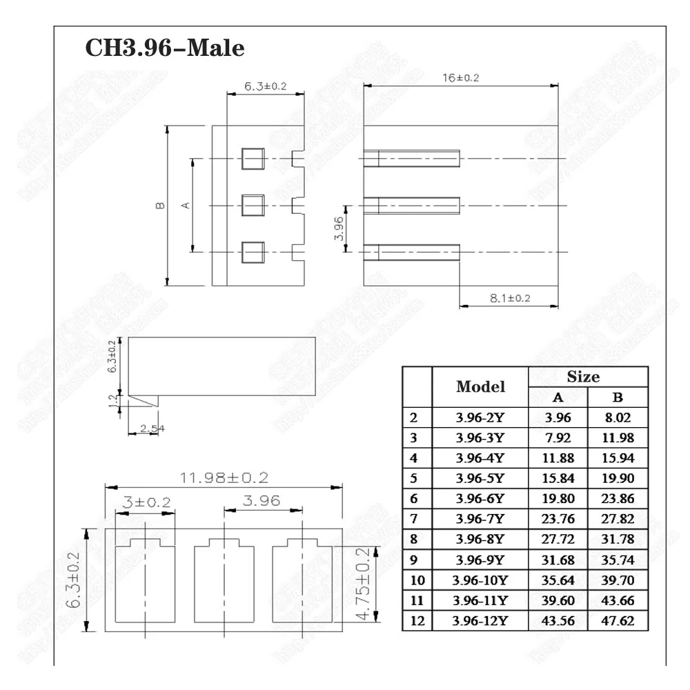 50PCS CH 3.96 Connector Plug Shell 3.96MM Pitch 2P 3 4 5 6 7 8-12Pin Connector Plug Terminal Block (Molex KK 396 Style)