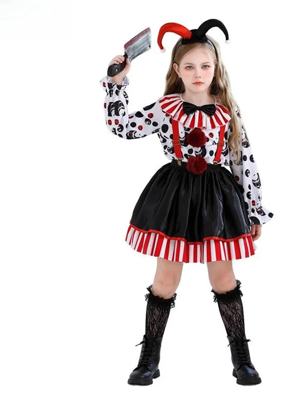 Scary Clown Dr up Skirt Children's loween Costume Bloodstained Circus Theme Girls' Toddler Nursery Outfit Polyester Fiber