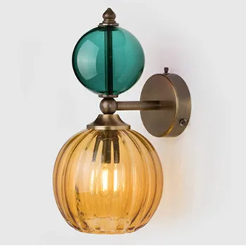 

Vintage Glass Ball Wall Lights Amber Smoke Gray Yellow Blue Red Glass Lamps Bedroom Bedside Wall Lamp for Living Room Stair Deco