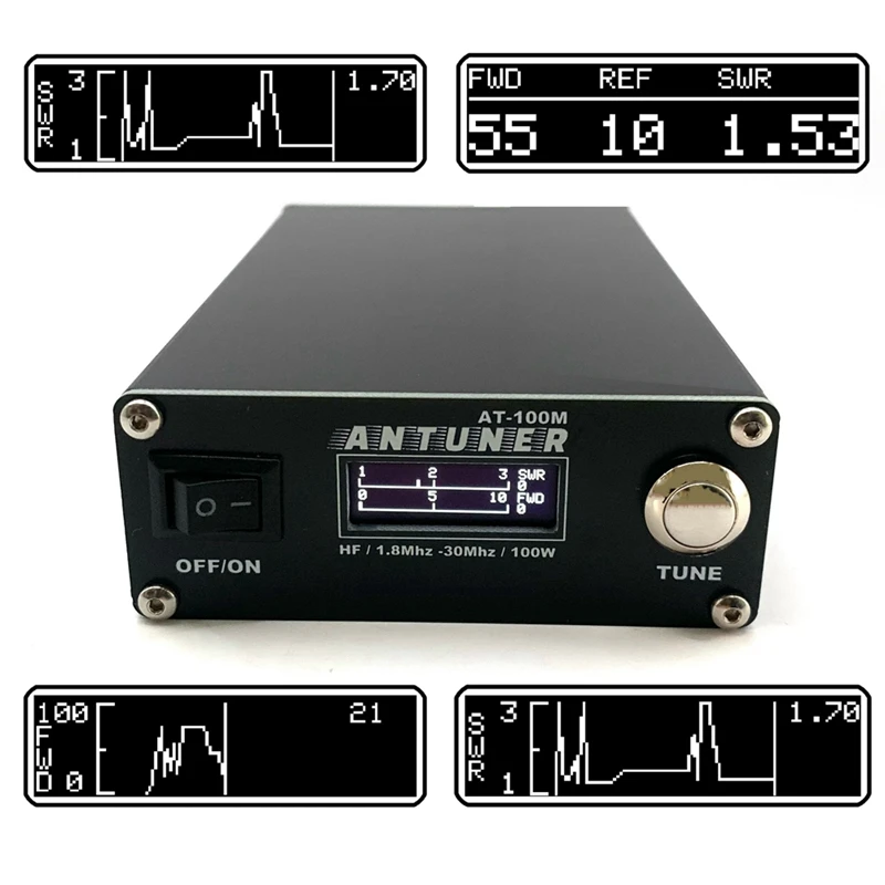 Universal 1.8Mhz-30Mhz ATU-100 ATU-100M 100W QRP Antenna Auto Tuner+SWR Meter 2 In 1 For HF Radio USDX G1M FT-818 817