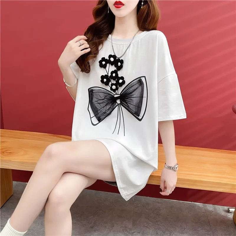 Abito estivo a maniche corte Fiori T-shirt ampia per donna Recensioni coreane Molti vestiti Abbigliamento estetico Top giovanili Donna